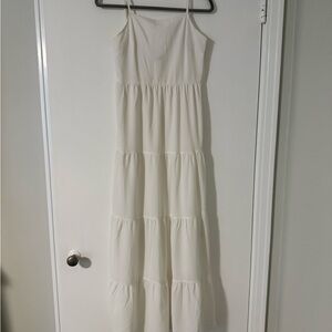 Divided White Textured Maxi Dress